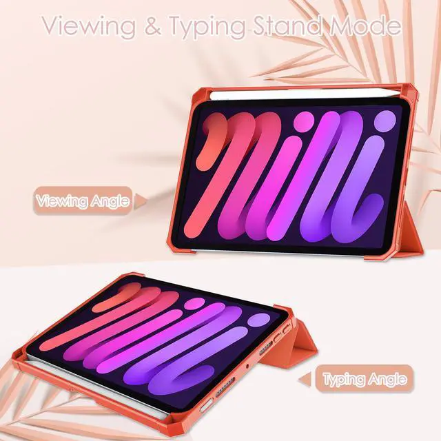 Alt view image 2 of 7 - Slim Case for iPad Mini 6 2021 8.3 inch with Pencil Holder Shockproof Cover Clear Transparent Back Shell, Auto Wake/Sleep for iPad 6th Generation 8.3 Inch Orange