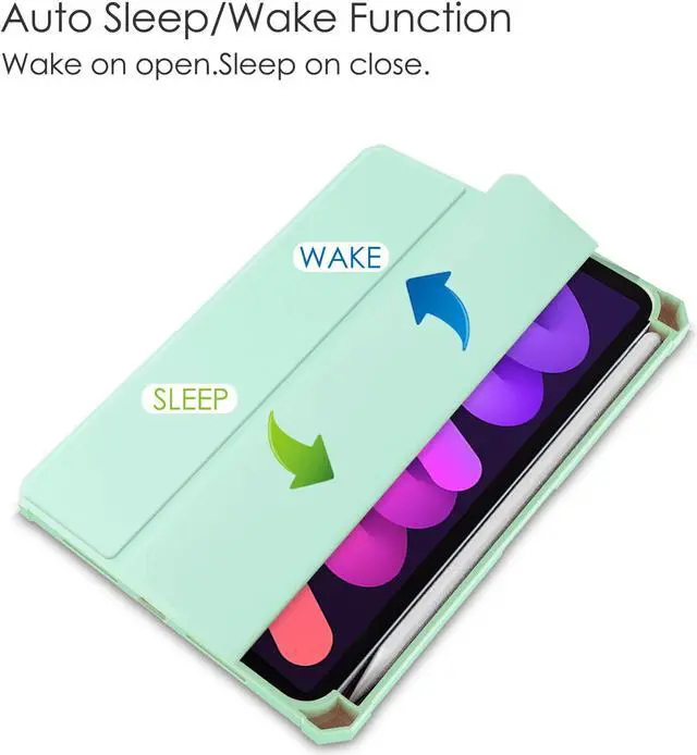 Alt view image 4 of 7 - Slim Case for iPad Mini 6 2021 8.3 inch with Pencil Holder Shockproof Cover Clear Transparent Back Shell, Auto Wake/Sleep for iPad 6th Generation 8.3 Inch Mint Green