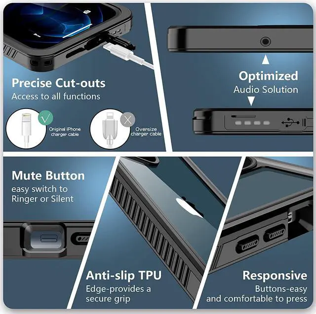 Alt view image 6 of 7 - Waterproof Case for iPhone 12 Pro Max 6.7 inch with Built in Screen Protector IP68 Waterproof Full Body Shockproof Cover for iPhone 12 Pro Max 6.7 inch 2020