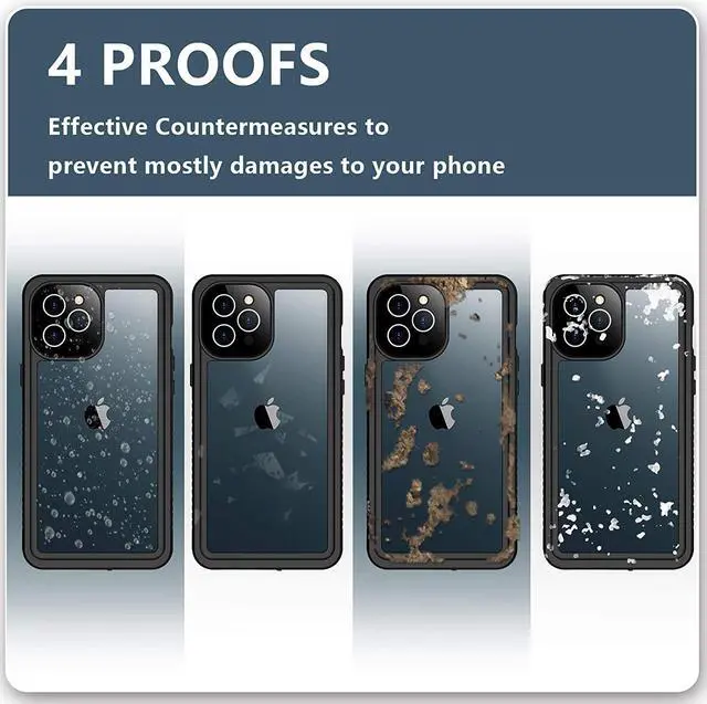 Alt view image 4 of 7 - iPhone 12 Pro Case 6.1 inch, Waterproof Dustproof Shockproof Case with Built-in Screen Protector, Full Body Underwater Protective Clear Back Cover