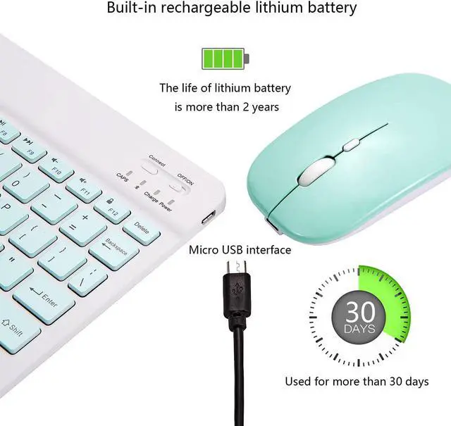 Alt view image 5 of 7 - Ultra-Slim Bluetooth Keyboard and Mouse Combo Rechargeable Portable Wireless Keyboard Mouse Set for Apple iPad iPhone iOS 13 and Above Samsung Tablet Phone Smartphone Android Windows Light Blue