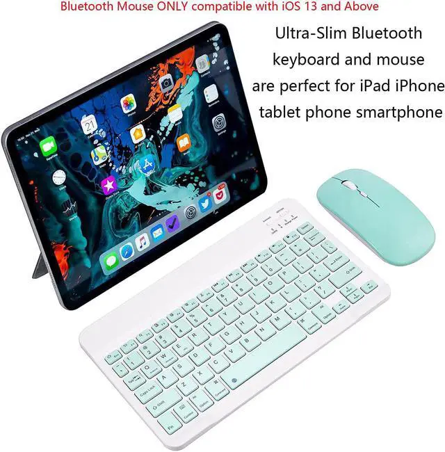 Alt view image 2 of 7 - Ultra-Slim Bluetooth Keyboard and Mouse Combo Rechargeable Portable Wireless Keyboard Mouse Set for Apple iPad iPhone iOS 13 and Above Samsung Tablet Phone Smartphone Android Windows Light Blue