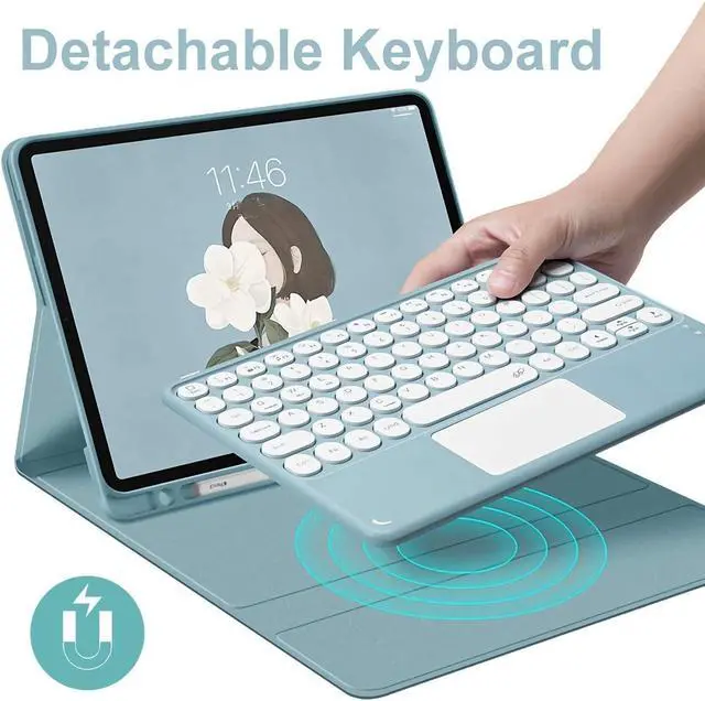 Alt view image 2 of 7 - iPad 9.7 Keyboard Case for iPad 2018 (6th Gen) - iPad 2017 (5th Gen) - iPad Pro 9.7 - iPad Air 2&1-Touchpad Detachable Keyboard with Pencil Holder -Slim Leather Folio Smart Cover