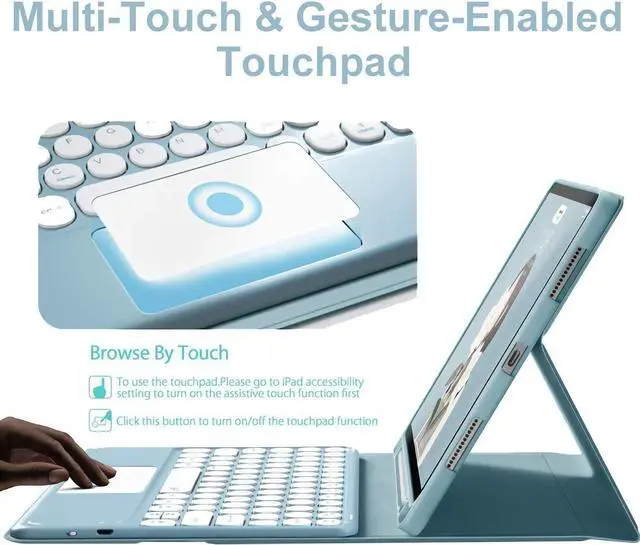 Alt view image 3 of 7 - iPad 9.7 Keyboard Case for iPad 2018 (6th Gen) - iPad 2017 (5th Gen) - iPad Pro 9.7 - iPad Air 2&1-Touchpad Detachable Keyboard with Pencil Holder -Slim Leather Folio Smart Cover