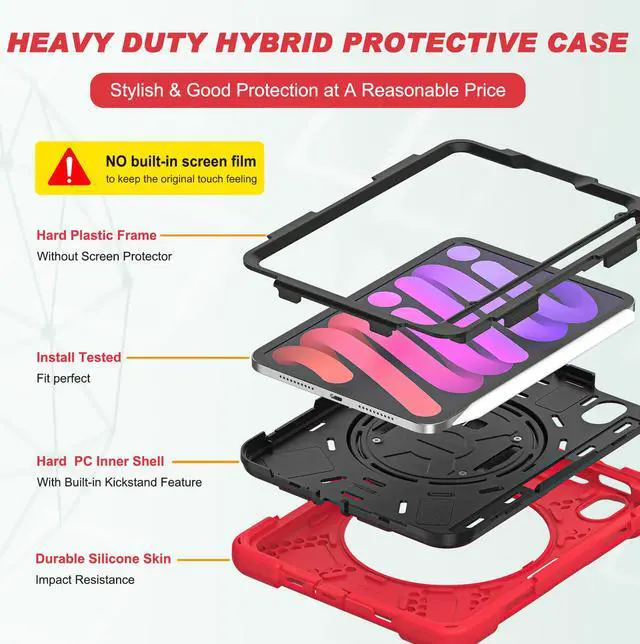 Alt view image 3 of 6 - iPad Mini 6 2021 Case (6th Generation) with Pencil Holder / 360 Rotation Stand / Hand Strap and Shoulder Strap Rugged Shockproof Cover for iPad Mini 6th Gen 8.3 Inch