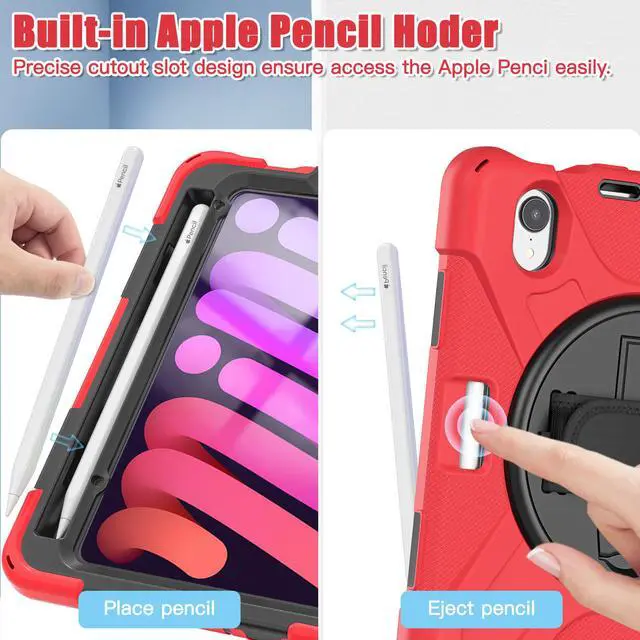 Alt view image 5 of 6 - iPad Mini 6 2021 Case (6th Generation) with Pencil Holder / 360 Rotation Stand / Hand Strap and Shoulder Strap Rugged Shockproof Cover for iPad Mini 6th Gen 8.3 Inch