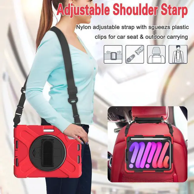 Alt view image 2 of 6 - iPad Mini 6 2021 Case (6th Generation) with Pencil Holder / 360 Rotation Stand / Hand Strap and Shoulder Strap Rugged Shockproof Cover for iPad Mini 6th Gen 8.3 Inch