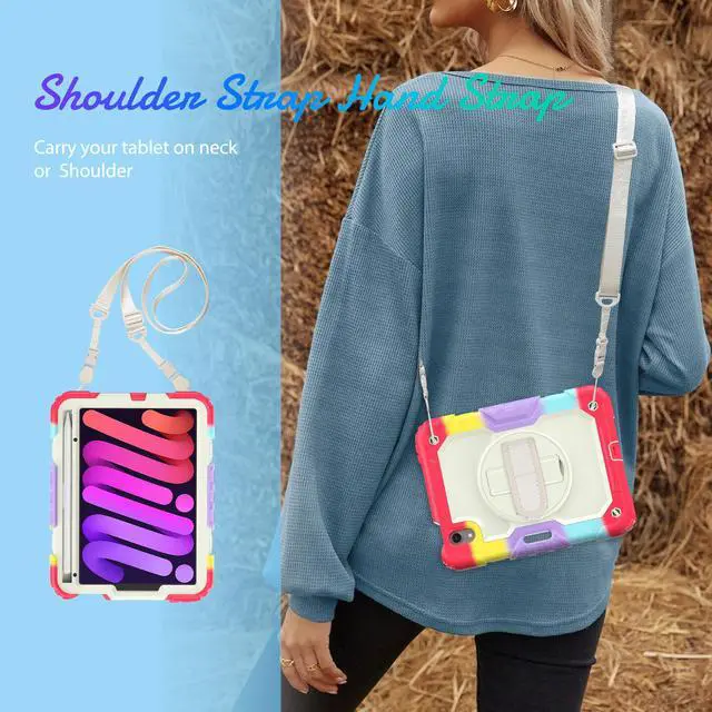 Alt view image 7 of 7 - Case for iPad Mini 6th Generation 2021 8.3 Inch, Shockproof cover for iPad Mini 6 with Screen Protector Pencil Holder Kickstand Hand/Shoulder Strap