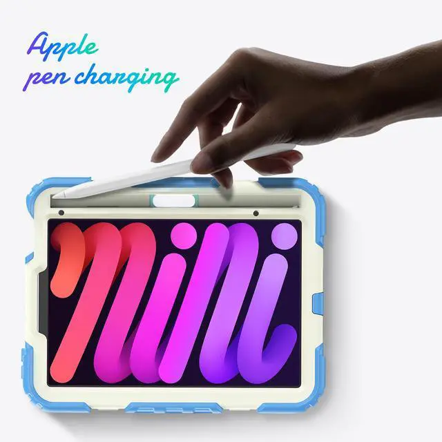 Alt view image 4 of 7 - Case for iPad Mini 6th Generation 2021 8.3 Inch, Shockproof cover for iPad Mini 6 with Screen Protector Pencil Holder Kickstand Hand/Shoulder Strap
