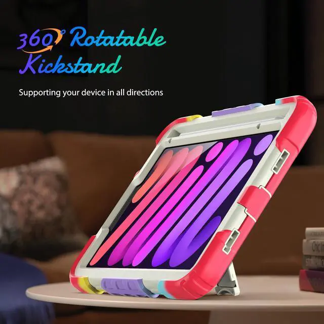 Alt view image 4 of 7 - Case for iPad Mini 6th Generation 2021 8.3 Inch, Shockproof cover for iPad Mini 6 with Screen Protector Pencil Holder Kickstand Hand/Shoulder Strap