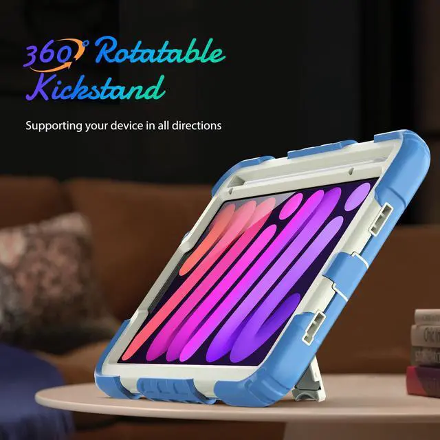 Alt view image 2 of 7 - Case for iPad Mini 6th Generation 2021 8.3 Inch, Shockproof cover for iPad Mini 6 with Screen Protector Pencil Holder Kickstand Hand/Shoulder Strap