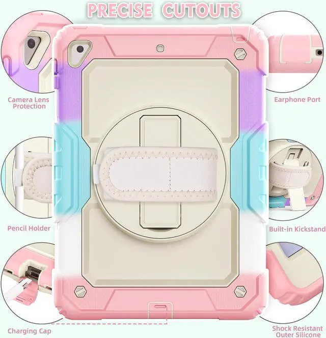 Alt view image 4 of 6 - Case for iPad 6th / 5th Generation iPad 9.7 2018 2017, iPad Air 2/ Pro 9.7 inch, Shockproof Case with Built-in Screen Protector Pencil Holder 360 Degree Rotatable Stand / Hand Strap