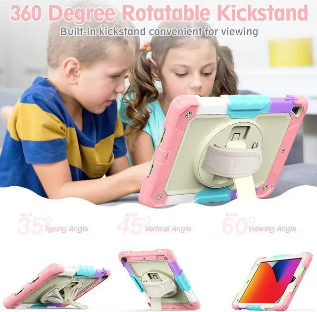 Alt view image 5 of 6 - Case for iPad 6th / 5th Generation iPad 9.7 2018 2017, iPad Air 2/ Pro 9.7 inch, Shockproof Case with Built-in Screen Protector Pencil Holder 360 Degree Rotatable Stand / Hand Strap