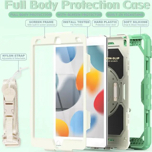Alt view image 3 of 7 - Case for iPad 9th/ 8th/ 7th Generation, Case for iPad 10.2-Inch 2021 / 2020 / 2019 with Screen Protector Pencil Holder Kickstand Hand/Shoulder Strap Protective Tablet Cover