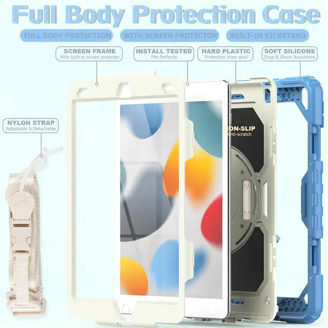 Alt view image 7 of 7 - Case for iPad 9th/ 8th/ 7th Generation, Case for iPad 10.2-Inch 2021 / 2020 / 2019 with Screen Protector Pencil Holder Kickstand Hand/Shoulder Strap Protective Tablet Cover