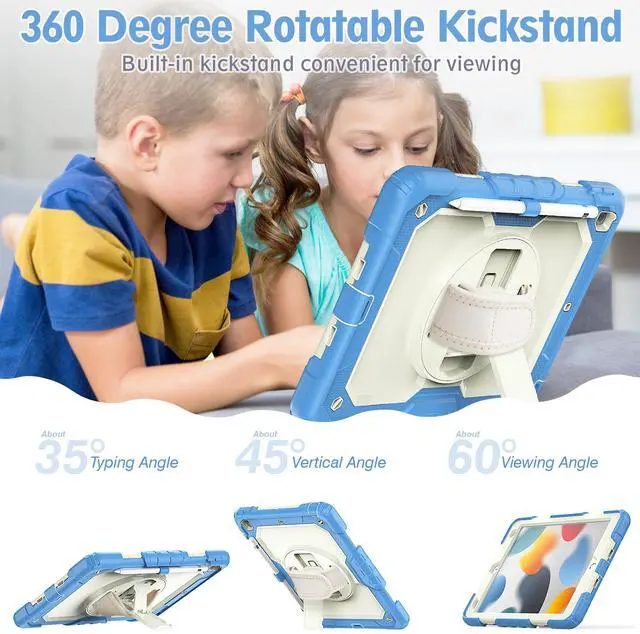 Alt view image 5 of 7 - Case for iPad 9th/ 8th/ 7th Generation, Case for iPad 10.2-Inch 2021 / 2020 / 2019 with Screen Protector Pencil Holder Kickstand Hand/Shoulder Strap Protective Tablet Cover
