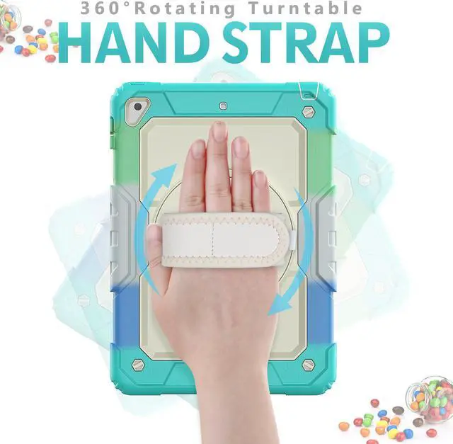 Alt view image 2 of 6 - Case for iPad 6th / 5th Generation iPad 9.7 2018 2017, iPad Air 2/ Pro 9.7 inch, Shockproof Case with Built-in Screen Protector Pencil Holder 360 Degree Rotatable Stand / Hand Strap