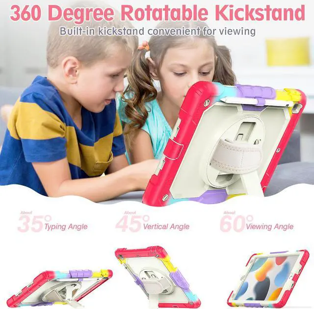 Alt view image 2 of 7 - Case for iPad 9th/ 8th/ 7th Generation, Case for iPad 10.2-Inch 2021 / 2020 / 2019 with Screen Protector Pencil Holder Kickstand Hand/Shoulder Strap Protective Tablet Cover