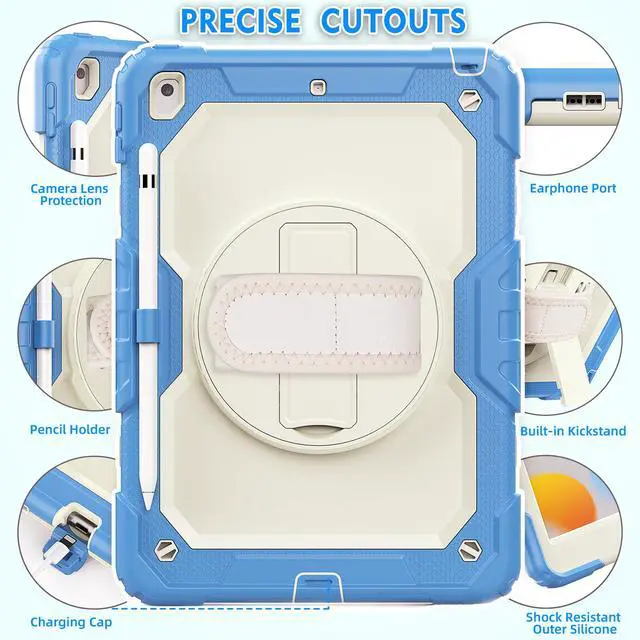 Alt view image 4 of 7 - Case for iPad 9th/ 8th/ 7th Generation, Case for iPad 10.2-Inch 2021 / 2020 / 2019 with Screen Protector Pencil Holder Kickstand Hand/Shoulder Strap Protective Tablet Cover
