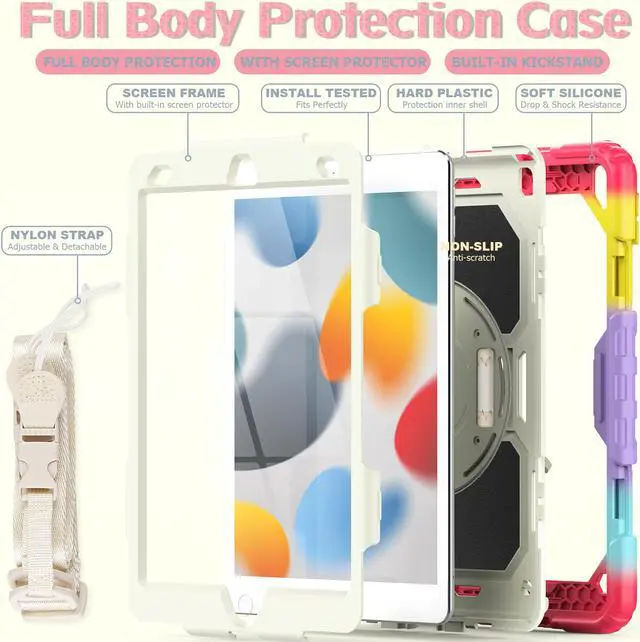 Alt view image 7 of 7 - Case for iPad 9th/ 8th/ 7th Generation, Case for iPad 10.2-Inch 2021 / 2020 / 2019 with Screen Protector Pencil Holder Kickstand Hand/Shoulder Strap Protective Tablet Cover