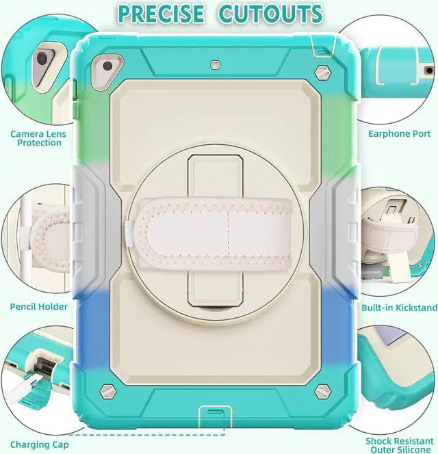 Alt view image 4 of 6 - Case for iPad 6th / 5th Generation iPad 9.7 2018 2017, iPad Air 2/ Pro 9.7 inch, Shockproof Case with Built-in Screen Protector Pencil Holder 360 Degree Rotatable Stand / Hand Strap