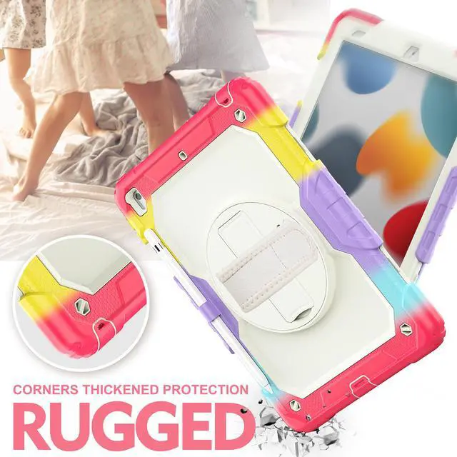 Alt view image 3 of 7 - Case for iPad 9th/ 8th/ 7th Generation, Case for iPad 10.2-Inch 2021 / 2020 / 2019 with Screen Protector Pencil Holder Kickstand Hand/Shoulder Strap Protective Tablet Cover