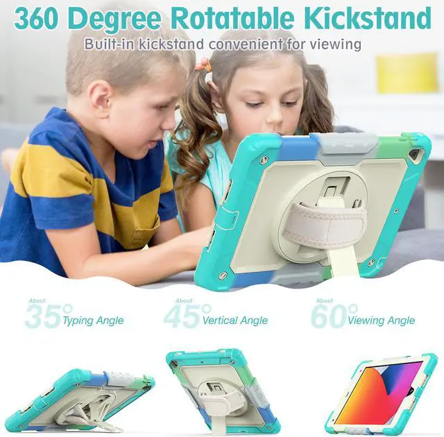 Alt view image 5 of 6 - Case for iPad 6th / 5th Generation iPad 9.7 2018 2017, iPad Air 2/ Pro 9.7 inch, Shockproof Case with Built-in Screen Protector Pencil Holder 360 Degree Rotatable Stand / Hand Strap
