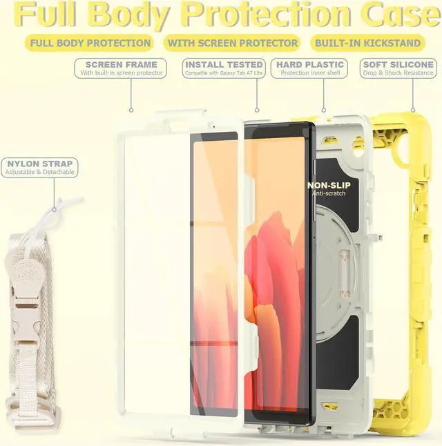 Alt view image 5 of 7 - Case Compatible with Samsung Galaxy Tab A7 Lite 8.7 inch with Built-in Screen Protector 360 Degree Kickstand Hand Shoulder Strap, Shockproof Cover for Galaxy Tab A7 Lite 2021 SM-T220 SM- T225 SM- T227