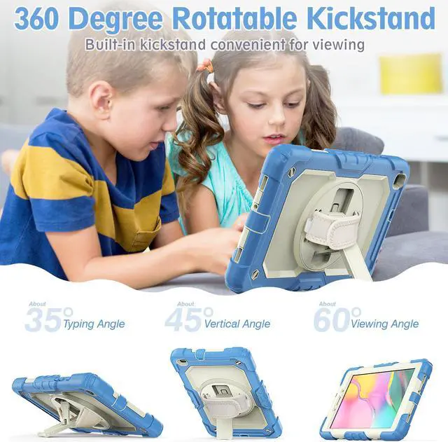 Alt view image 3 of 7 - Case for Samsung Galaxy Tab A 8.0 case 2019 Model: SM-T290 / SM-T295.Full Body Protection Cover with Built-in Screen Protector Pen Holder [360 Rotating Hand Strap]