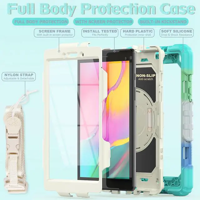 Alt view image 4 of 7 - Case for Samsung Galaxy Tab A 8.0 case 2019 Model: SM-T290 / SM-T295.Full Body Protection Cover with Built-in Screen Protector Pen Holder [360 Rotating Hand Strap]