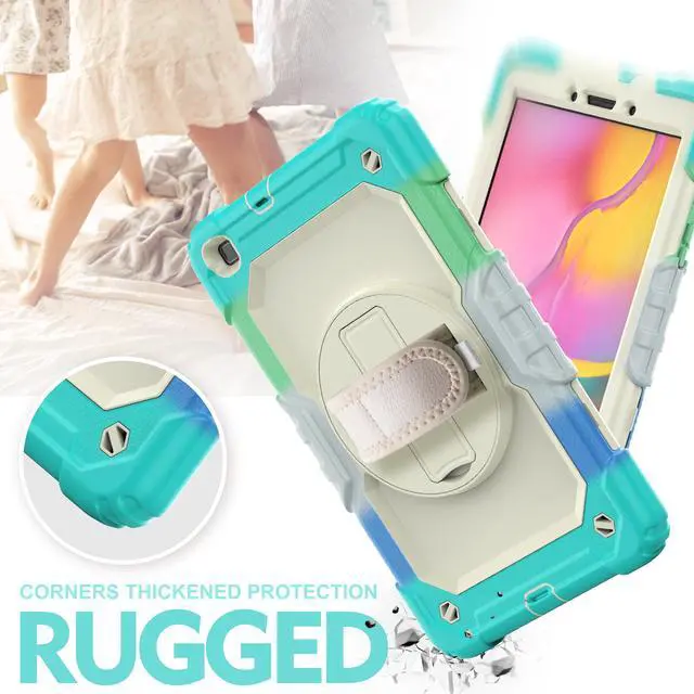 Alt view image 6 of 7 - Case for Samsung Galaxy Tab A 8.0 case 2019 Model: SM-T290 / SM-T295.Full Body Protection Cover with Built-in Screen Protector Pen Holder [360 Rotating Hand Strap]