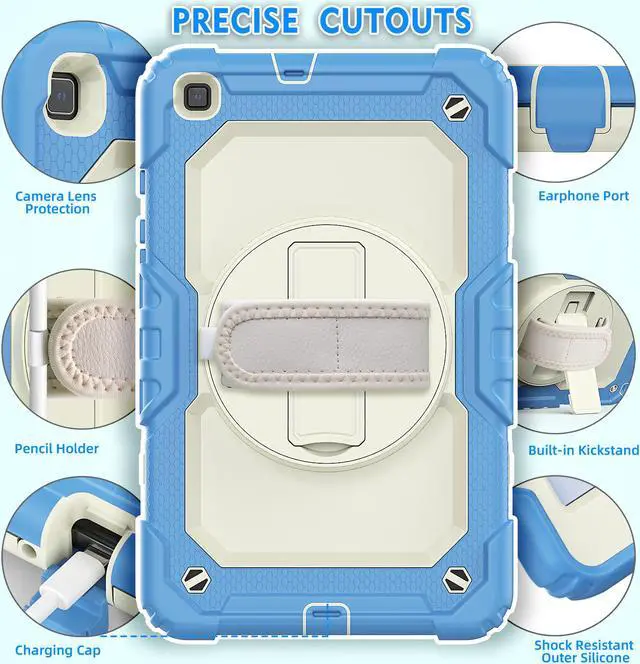 Alt view image 5 of 7 - Case for Samsung Galaxy Tab A 8.0 case 2019 Model: SM-T290 / SM-T295.Full Body Protection Cover with Built-in Screen Protector Pen Holder [360 Rotating Hand Strap]
