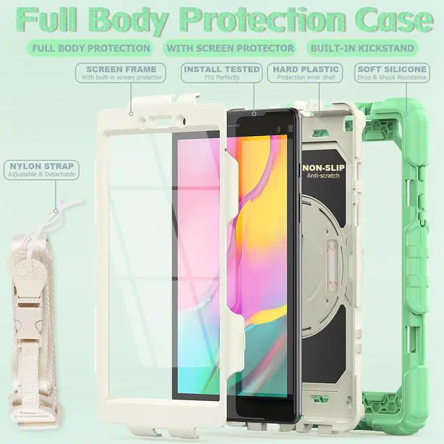Alt view image 3 of 7 - Case for Samsung Galaxy Tab A 8.0 case 2019 Model: SM-T290 / SM-T295.Full Body Protection Cover with Built-in Screen Protector Pen Holder [360 Rotating Hand Strap]