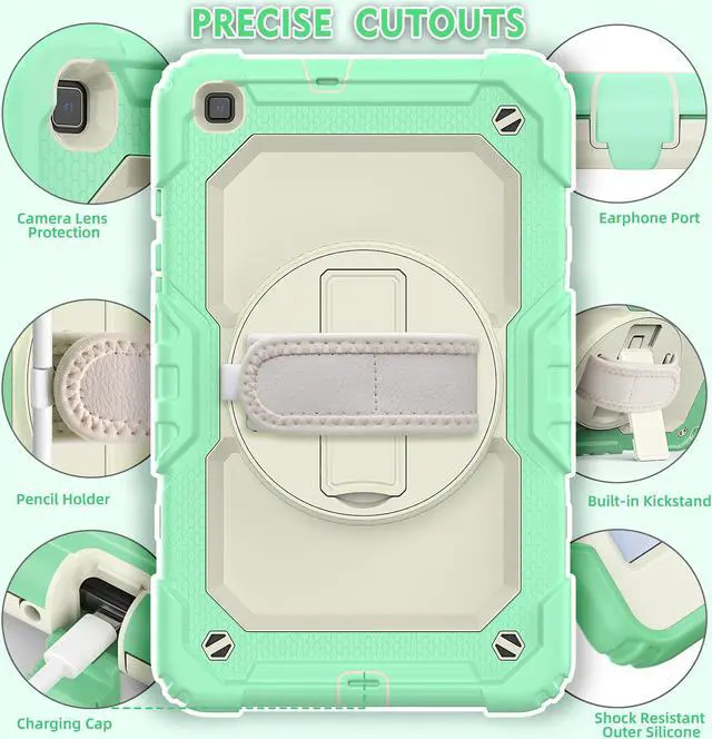 Alt view image 7 of 7 - Case for Samsung Galaxy Tab A 8.0 case 2019 Model: SM-T290 / SM-T295.Full Body Protection Cover with Built-in Screen Protector Pen Holder [360 Rotating Hand Strap]