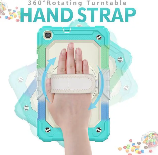 Alt view image 2 of 7 - Case for Samsung Galaxy Tab A 8.0 case 2019 Model: SM-T290 / SM-T295.Full Body Protection Cover with Built-in Screen Protector Pen Holder [360 Rotating Hand Strap]
