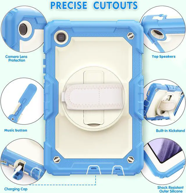 Alt view image 5 of 7 - Case Compatible with Samsung Galaxy Tab A7 Lite 8.7 inch with Built-in Screen Protector 360 Degree Kickstand Hand Shoulder Strap, Shockproof Cover for Galaxy Tab A7 Lite 2021 SM-T220 SM- T225 SM- T227