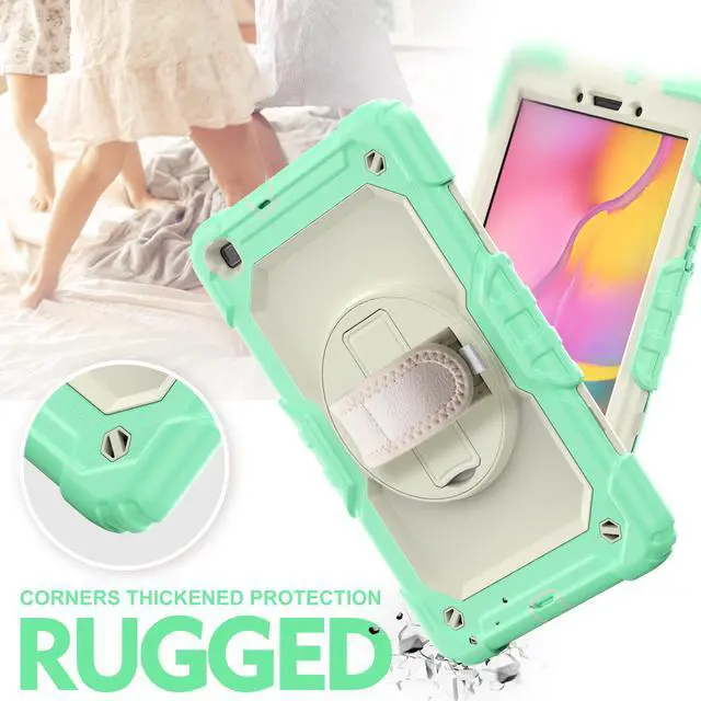 Alt view image 5 of 7 - Case for Samsung Galaxy Tab A 8.0 case 2019 Model: SM-T290 / SM-T295.Full Body Protection Cover with Built-in Screen Protector Pen Holder [360 Rotating Hand Strap]