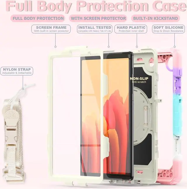 Alt view image 4 of 7 - Case Compatible with Samsung Galaxy Tab A7 Lite 8.7 inch with Built-in Screen Protector 360 Degree Kickstand Hand Shoulder Strap, Shockproof Cover for Galaxy Tab A7 Lite 2021 SM-T220 SM- T225 SM- T227