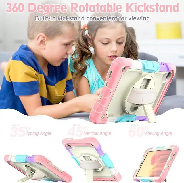 Alt view image 6 of 7 - Case Compatible with Samsung Galaxy Tab A7 Lite 8.7 inch with Built-in Screen Protector 360 Degree Kickstand Hand Shoulder Strap, Shockproof Cover for Galaxy Tab A7 Lite 2021 SM-T220 SM- T225 SM- T227