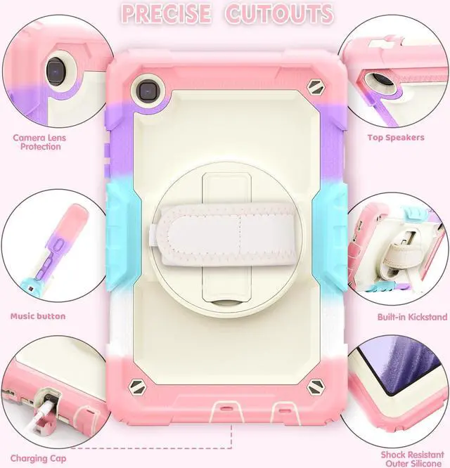 Alt view image 5 of 7 - Case Compatible with Samsung Galaxy Tab A7 Lite 8.7 inch with Built-in Screen Protector 360 Degree Kickstand Hand Shoulder Strap, Shockproof Cover for Galaxy Tab A7 Lite 2021 SM-T220 SM- T225 SM- T227