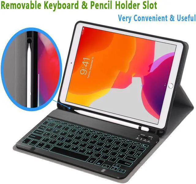 Alt view image 6 of 6 - Keyboard Case for iPad Pro 12.9-inch 2017/2015 (Old Model, 2nd & 1st Generation), Soft TPU Protective Cover, [7 Color Backlit] Magnetically Detachable Wireless Bluetooth Keyboard