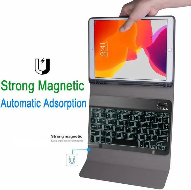 Alt view image 5 of 6 - Keyboard Case for iPad Pro 12.9-inch 2017/2015 (Old Model, 2nd & 1st Generation), Soft TPU Protective Cover, [7 Color Backlit] Magnetically Detachable Wireless Bluetooth Keyboard