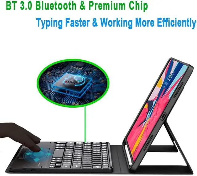 Alt view image 4 of 6 - Bluetooth Keyboard Case with Trackpad for iPad Pro 12.9 inch 2017 2015 (Old Model, 2nd & 1st Generation) Removable Wireless Keyboard with Leather Cover / Pencil Holder