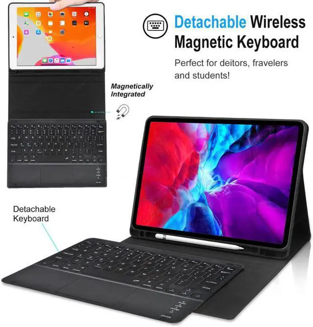 Alt view image 5 of 6 - Bluetooth Keyboard Case with Trackpad for iPad Pro 12.9 inch 2017 2015 (Old Model, 2nd & 1st Generation) Removable Wireless Keyboard with Leather Cover / Pencil Holder