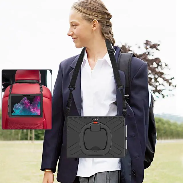 Alt view image 5 of 7 - Surface Pro 7 Plus / Pro 7 / Pro 6 / Pro 5 / Pro 4 / Pro LTE Case, Full Body Protective Case, 360 Degree Rotatable Heavy-Duty Cover with Hand Strap, Shoulder Belt and Kickstand