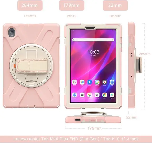 Alt view image 2 of 7 - Lenovo Tab M10 FHD Plus Case 10.3 Inch 2020 2nd Generation, Rugged Heavy Duty Shockproof Rotating Kickstand Protective Cover for Lenovo Tab M10 Plus Model TB-X606F TB-X606X 10.3" FHD Tablet 2020