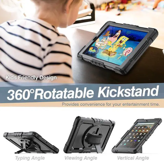 Alt view image 2 of 7 - Amazon Kindle Fire HD 10 Case 2019 2018 2017 Release, Shockproof Cover with Kickstand,Hand Strap and Shoulder Strap for Fire HD 10.1 Inch Tablet (9th/8th/7th Generation)
