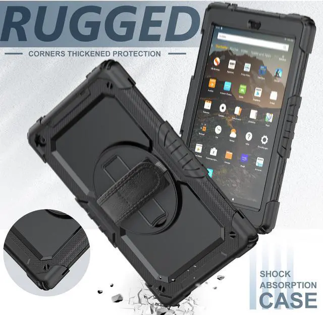 Alt view image 4 of 7 - Amazon Kindle Fire HD 10 Case 2019 2018 2017 Release, Shockproof Cover with Kickstand,Hand Strap and Shoulder Strap for Fire HD 10.1 Inch Tablet (9th/8th/7th Generation)