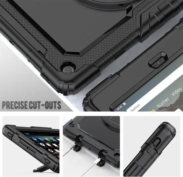 Alt view image 7 of 7 - Amazon Kindle Fire HD 10 Case 2019 2018 2017 Release, Shockproof Cover with Kickstand,Hand Strap and Shoulder Strap for Fire HD 10.1 Inch Tablet (9th/8th/7th Generation)