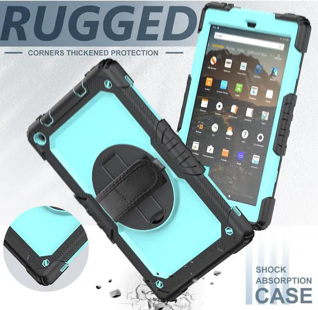 Alt view image 6 of 7 - Amazon Kindle Fire HD 10 Case 2019 2018 2017 Release, Shockproof Cover with Kickstand,Hand Strap and Shoulder Strap for Fire HD 10.1 Inch Tablet (9th/8th/7th Generation)